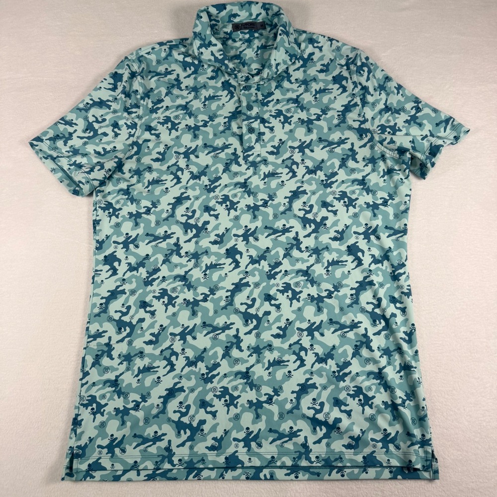 G/FORE Camo Skull Polo Mens Medium Blue Performance Golfcore Stretch Shirt